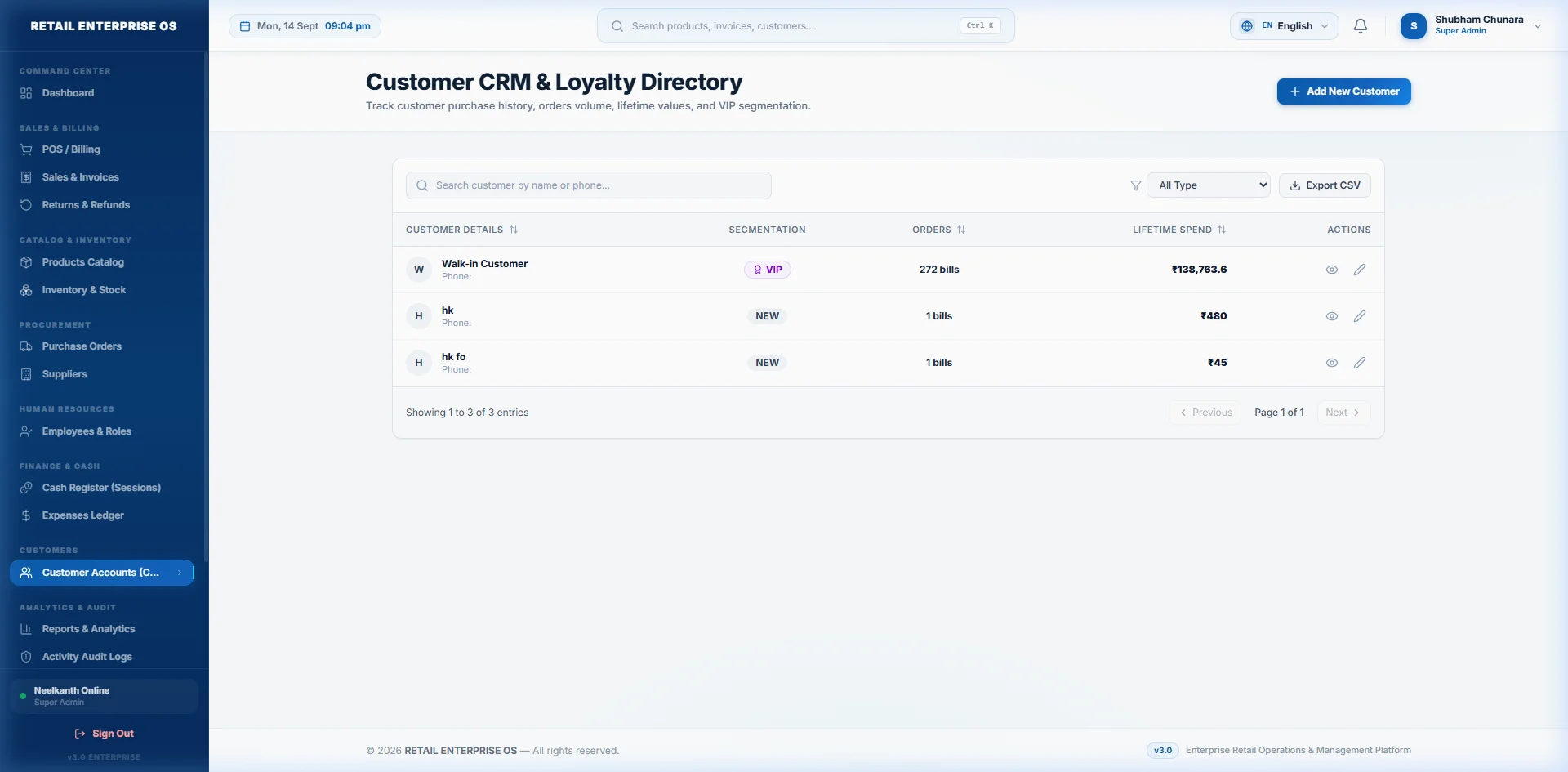 Customer Accounts and Store Credit Ledger